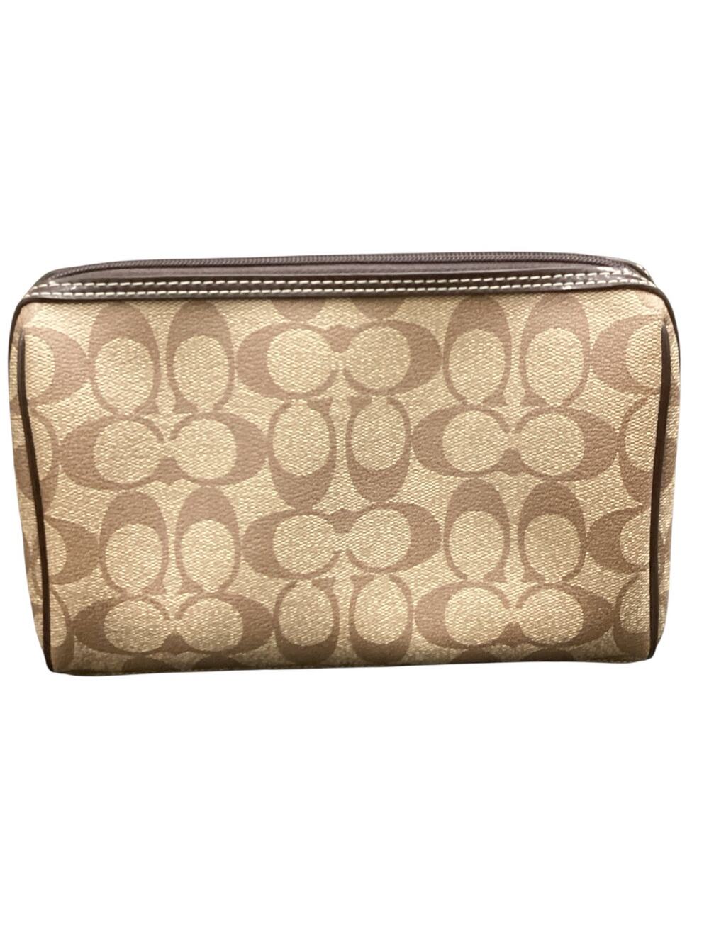 Coach MakeUpBag Leather Signature Print Zipper Closure Excellent Condition Brown
